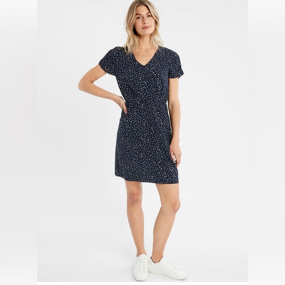 NWT Banana Republic Factory Puff Sleeve Fit & Flare Dress Navy Blue PXS